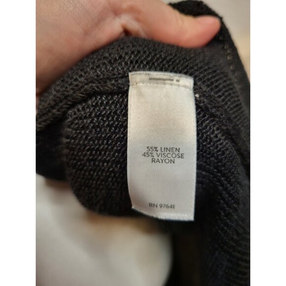 J. Jill Eve Long Cardigan Womens Size Medium Black Open Front Linen Blend - Picture 7 of 7